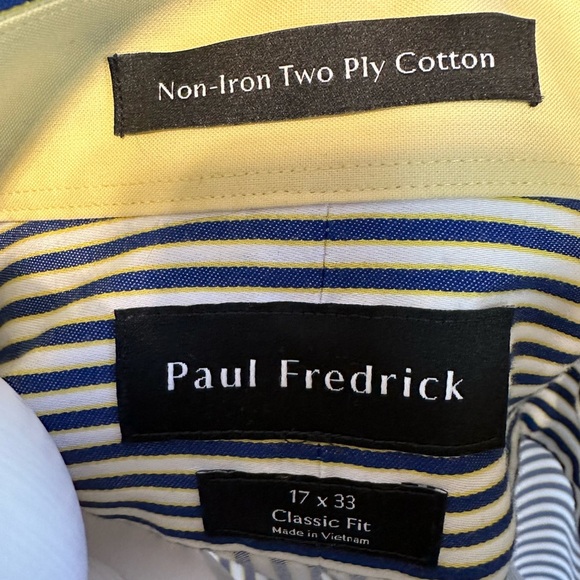 Paul Fredrick Non-iron Cotton Stripe Dress Shirt With Contrast Trim - Picture 14 of 14